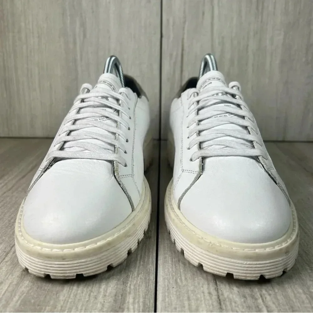 RARE P448 White Leather Chunky Lug Sole Sneaker Boot Shoe Mens Size 8 Women 9.5